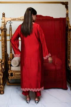 CRIMSON ALLURE — Hand-Embellished Romani Silk 3-Piece