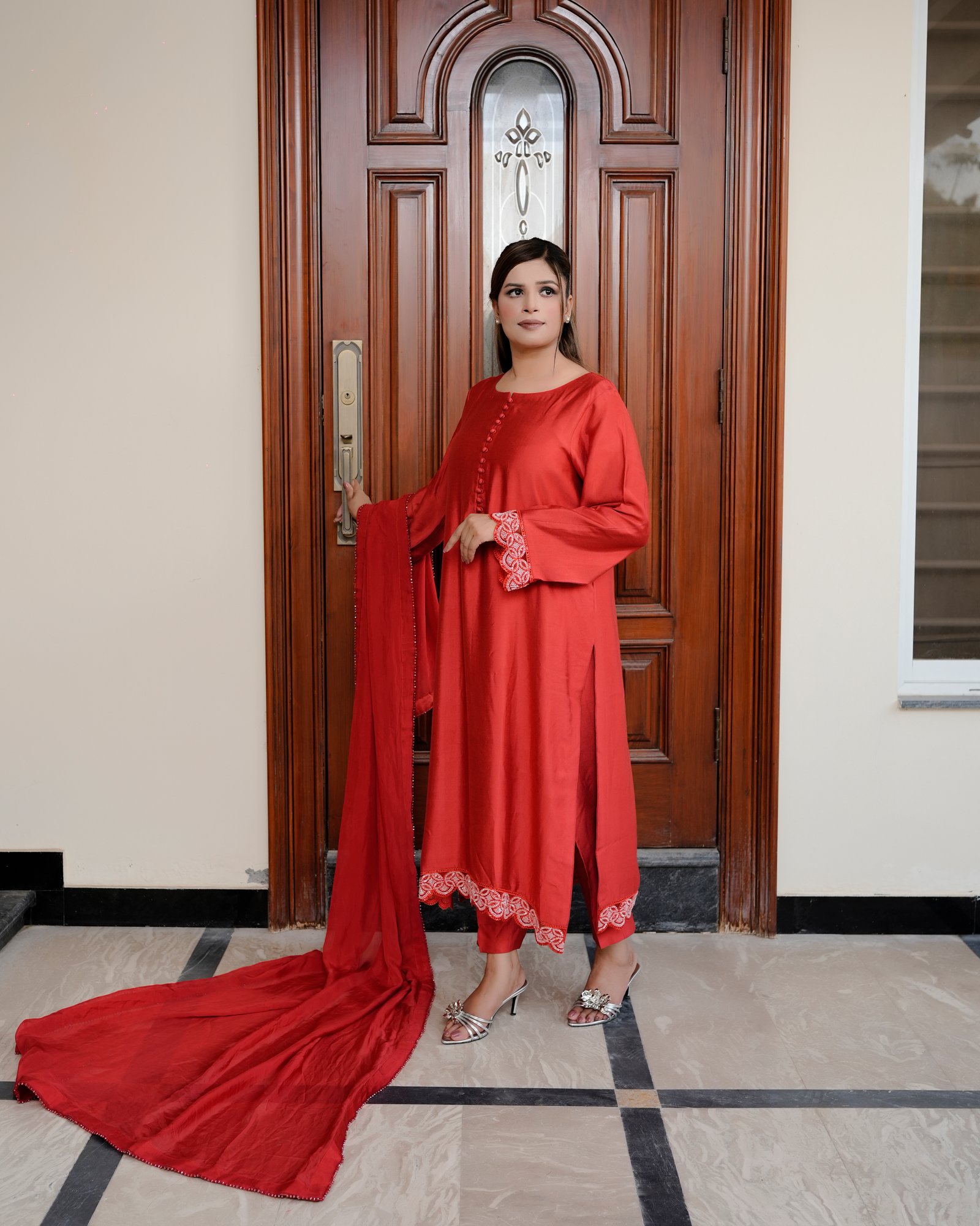 CRIMSON ALLURE — Hand-Embellished Romani Silk 3-Piece