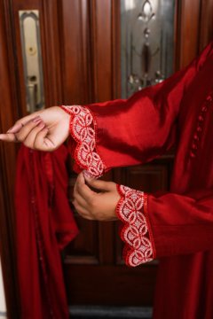 CRIMSON ALLURE — Hand-Embellished Romani Silk 3-Piece