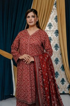 RUBY BLOOM — Cotton 3-Piece Embroidered Suit