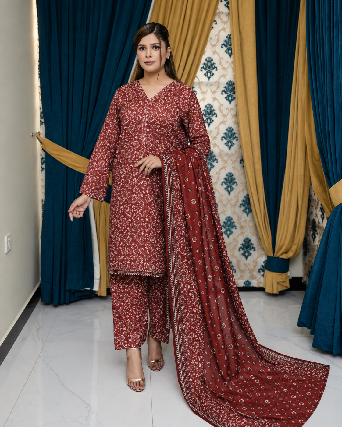 RUBY BLOOM — Cotton 3-Piece Embroidered Suit
